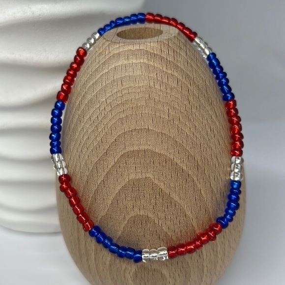 STRETCH Beaded Anklet Red White & Blue - Picture 1 of 10